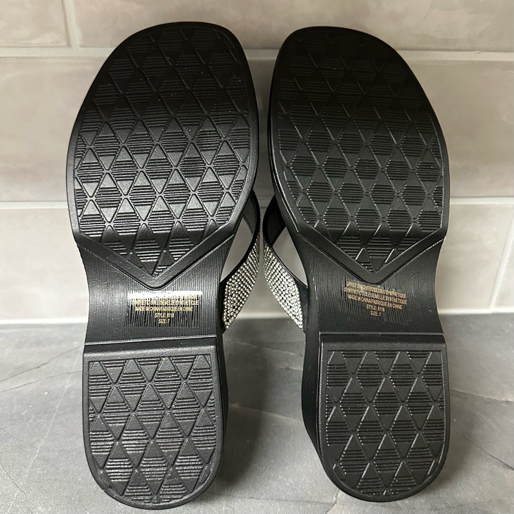 Black Rhinestone Embellished Platform Sandals 7 - Picture 6 of 7